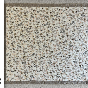 2023-05-02 — Cotton white butterflies w coral back and gray binding — 34 x 39 — $106